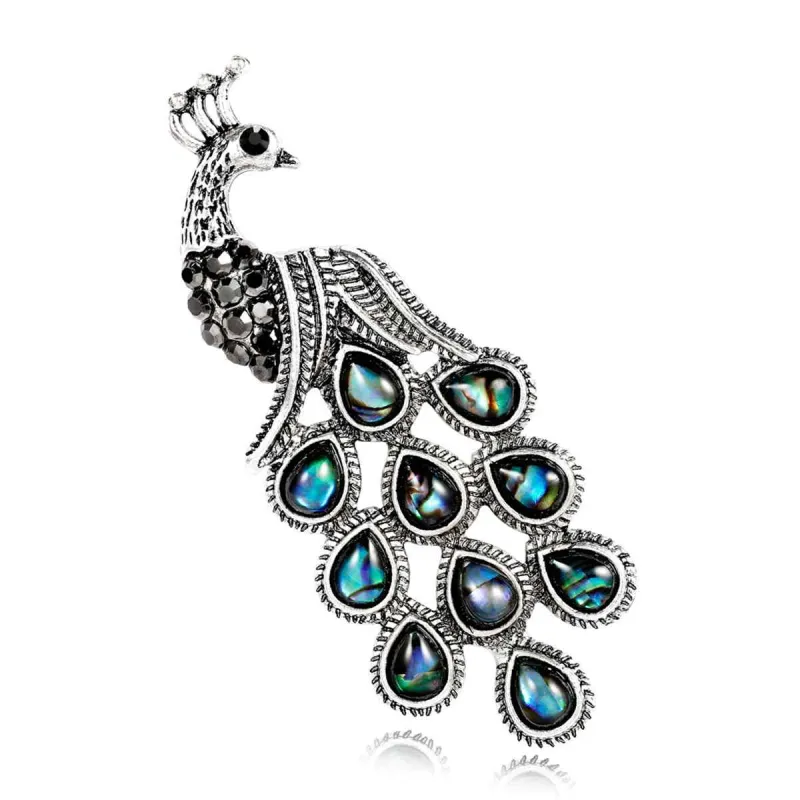 Abalone Shell & Cubic Zirconia Silvertone Peacock Brooch made by Zulily