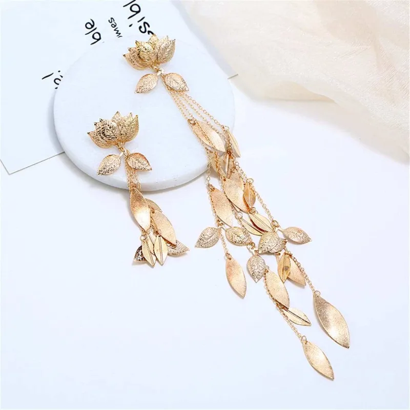 18k Gold Plated Lotus & Leaves Drop Earrings made by Zulily