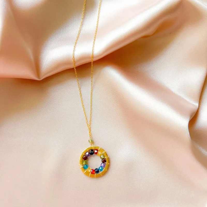 Rainbow Gemstone Halo Mini Gold Pendant made by Zulily