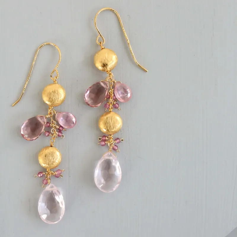 Pink Clear Quartz & Pink Tourmaline Gold Drop Earrings made by Zulily