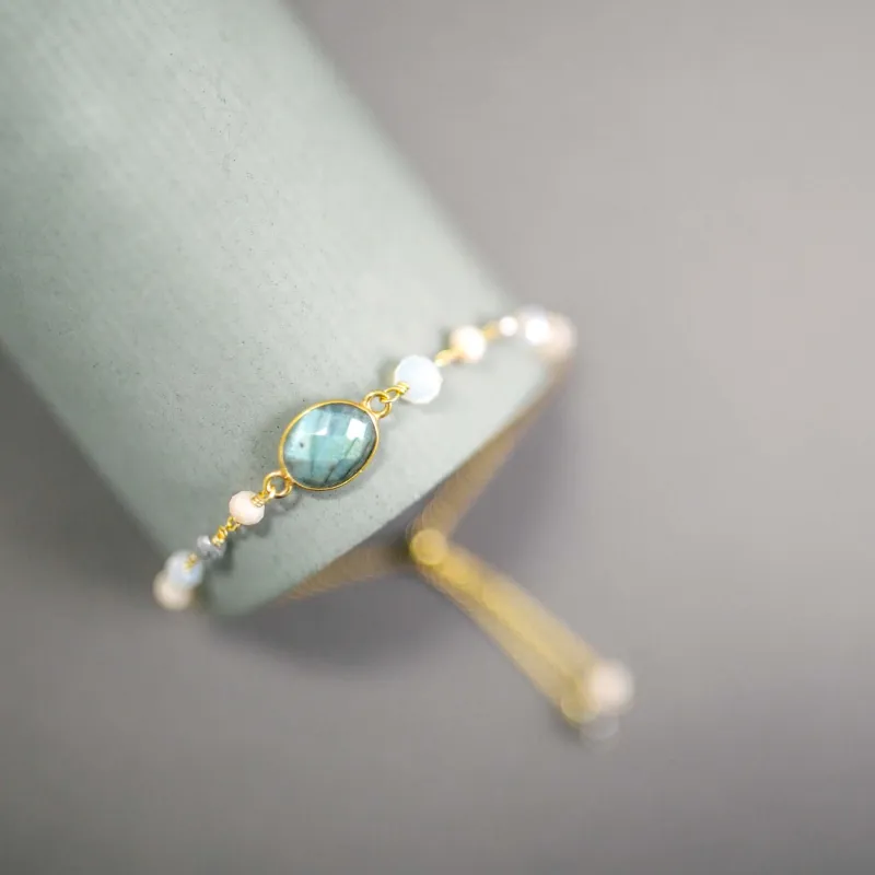 Labradorite & Peach Moonstone Adjustable Gemstone Bracelet made by Zulily