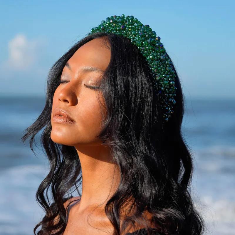 CROWN Glass Crystal Beads Headband In Emerald Green made by Zulily