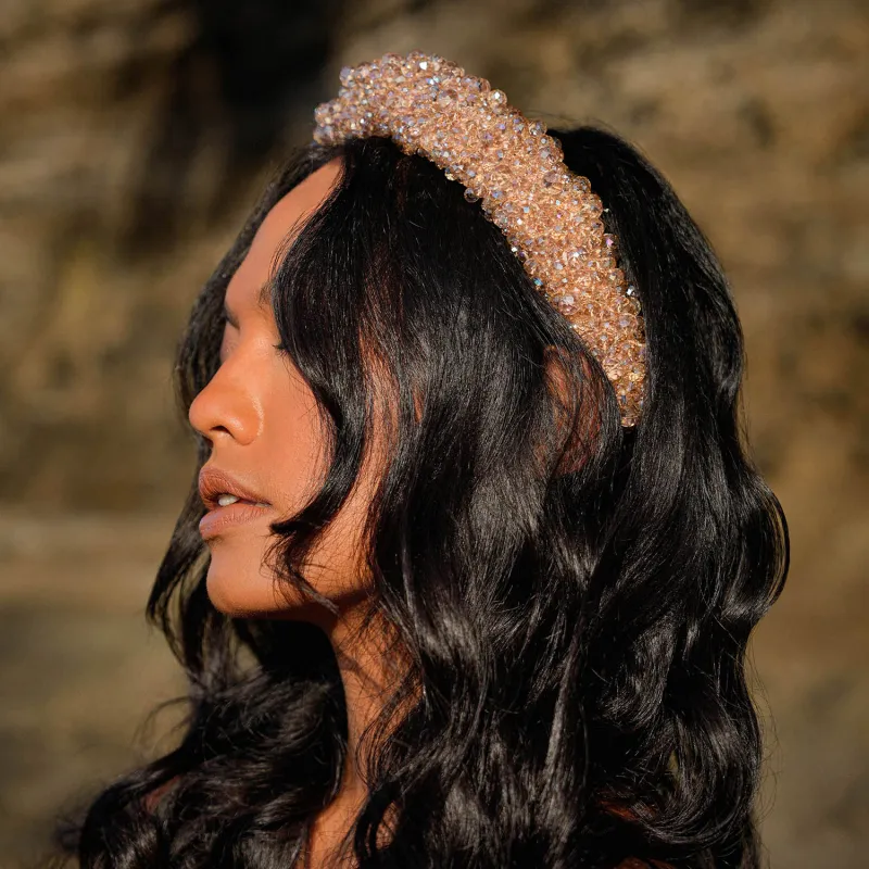 CROWN Glass Crystal Beads Headband In Champagne Beige made by Zulily