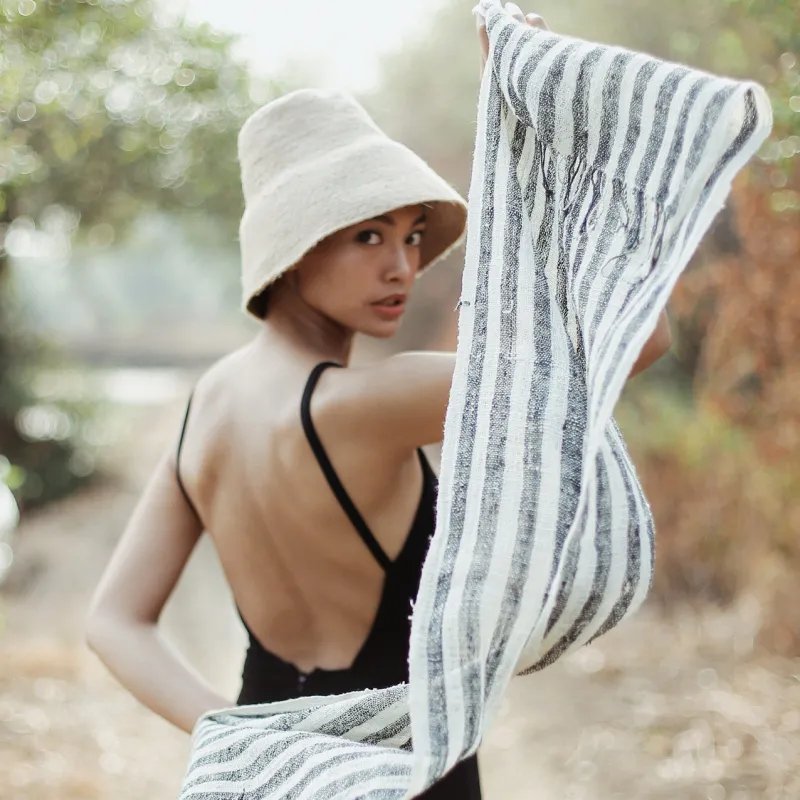 Fatima Hand-loomed Raw Cotton Scarf, in Black made by Zulily