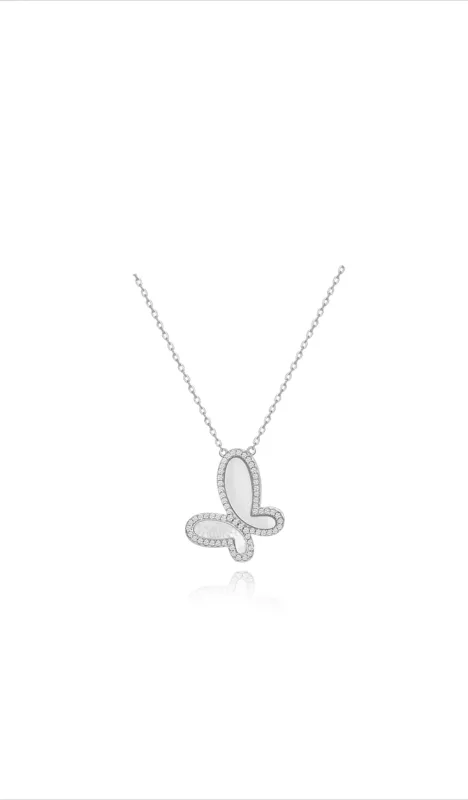 Silver Mother of Perl & Cubic Zirconia Butterfly Necklace Jewelry made by Zulily