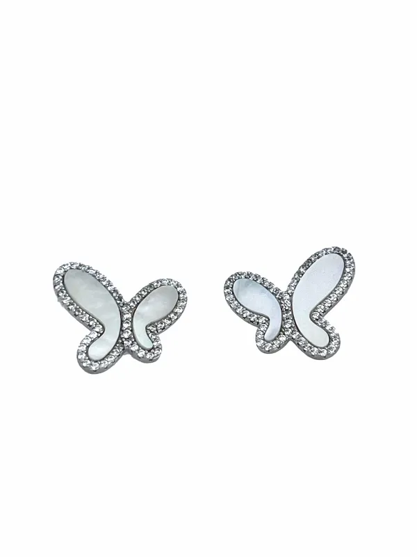 925 Silver with Mother Of Pearl Cubic Zirconia  Stud Butterfly Earring Jewelry made by Zulily
