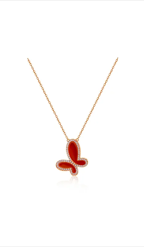 Red Agate w/ 18k Gold & Cubic Zirconia Butterfly Necklace Jewelry made by Zulily