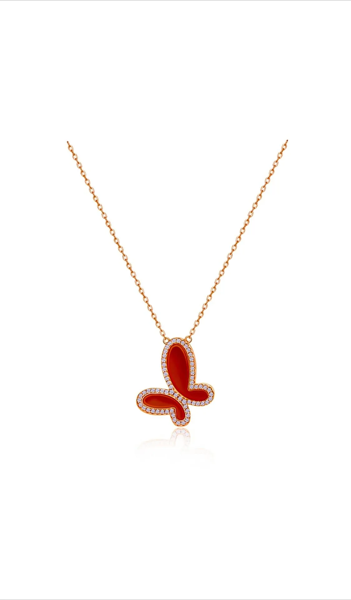 Red Agate w/ 18k Gold & Cubic Zirconia Butterfly Necklace Jewelry sold by Zulily