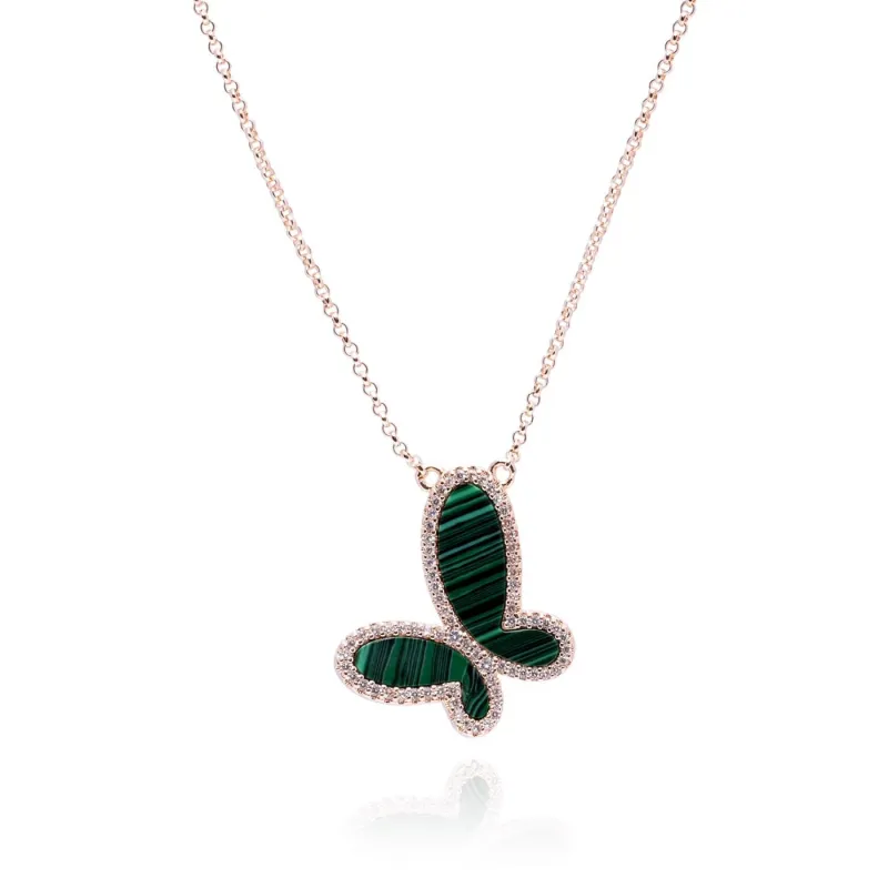 Green Malachite w/ 18k Gold & Cubic Zirconia Butterfly Necklace Jewelry made by Zulily