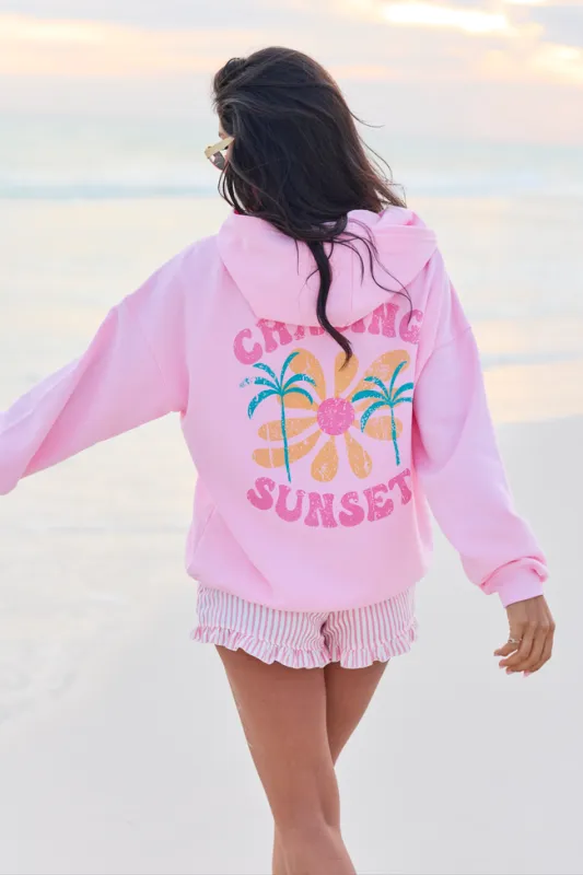 Chasing Sunsets Light Pink Graphic Hoodie made by Pink Lily