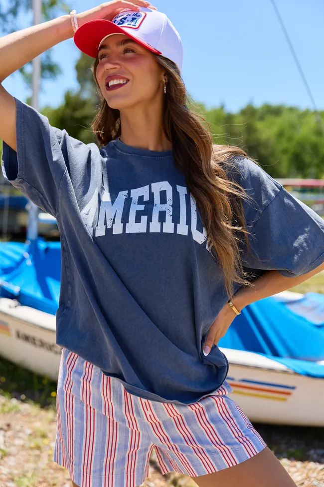 America Distressed Navy Oversized Graphic Tee sold by Zulily product image thumbnail 4