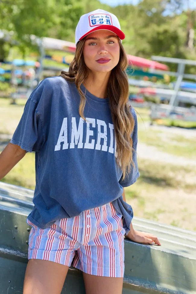 America Distressed Navy Oversized Graphic Tee sold by Zulily