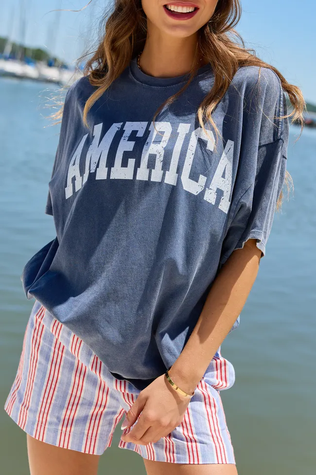 America Distressed Navy Oversized Graphic Tee sold by Zulily product image thumbnail 3