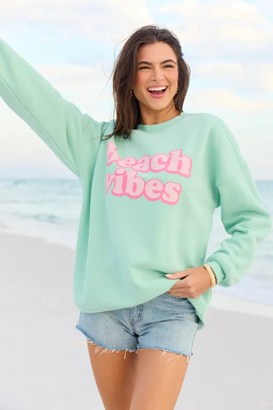 Beach Vibes Mint Graphic Sweatshirt made by Pink Lily