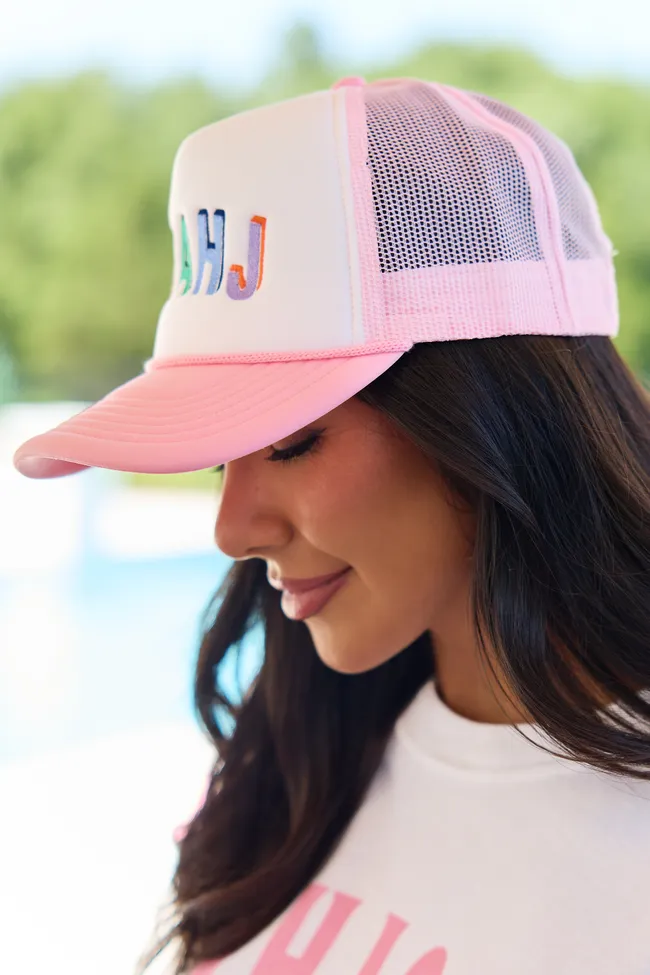Mahj Multi White/Pink Embroidered Trucker Hat sold by Zulily product image thumbnail 3