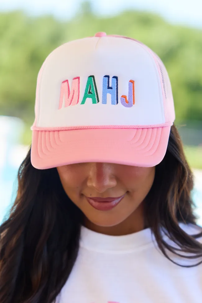 Mahj Multi White/Pink Embroidered Trucker Hat sold by Zulily product image thumbnail 2