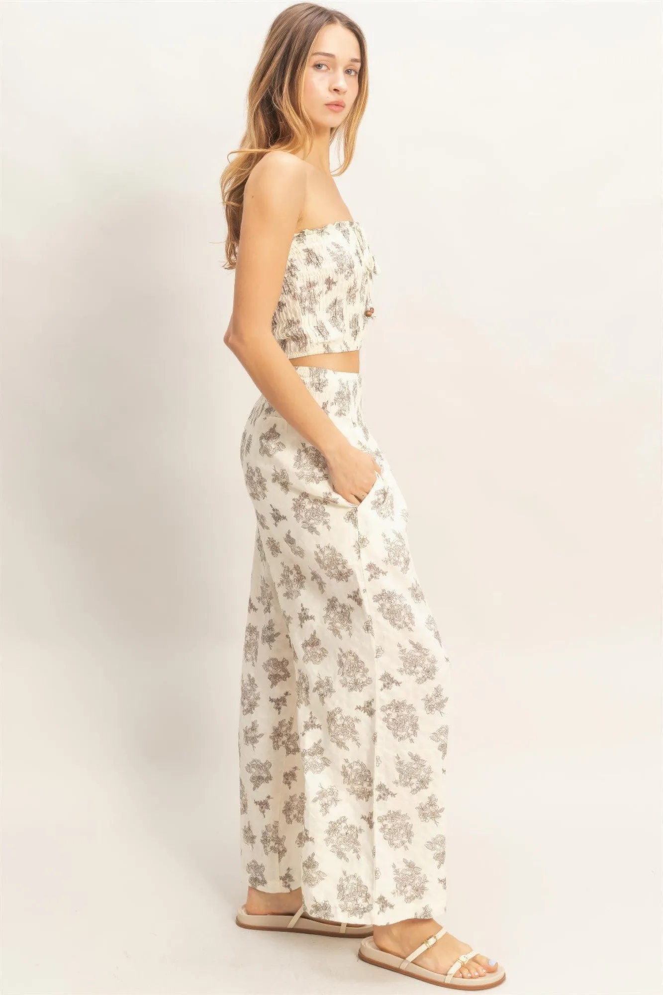 Smocked Tube Top & Wide-leg Pants Set in Natural sold by Zulily product image thumbnail 4