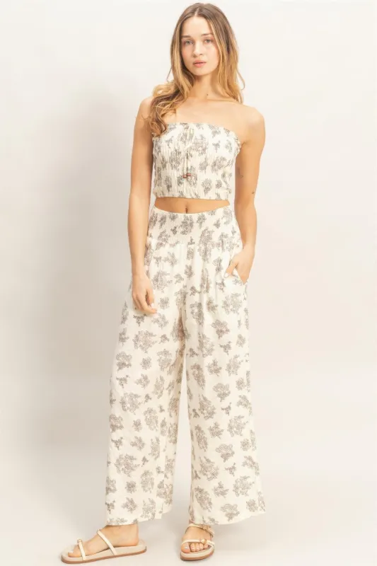 Smocked Tube Top & Wide-leg Pants Set in Natural made by Zulily