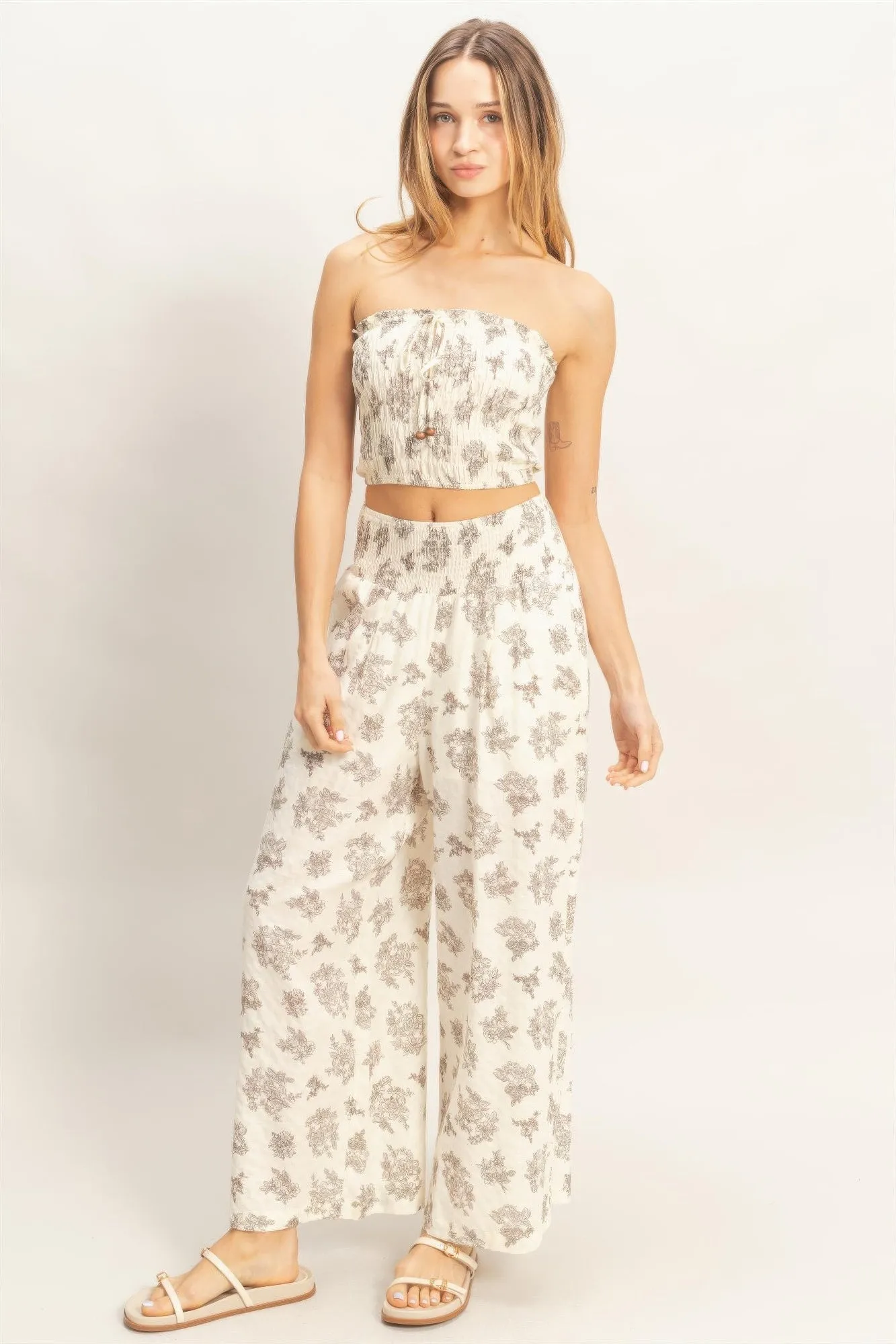 Smocked Tube Top & Wide-leg Pants Set in Natural sold by Zulily product image thumbnail 2