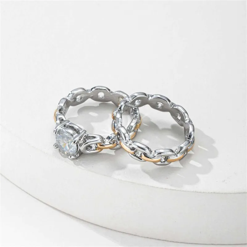 Crystal & Two-Tone Chain Ring Set made by Zulily