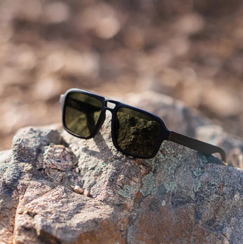 Flyer | Black w/ Green | Wooden Sunglasses made by Zulily