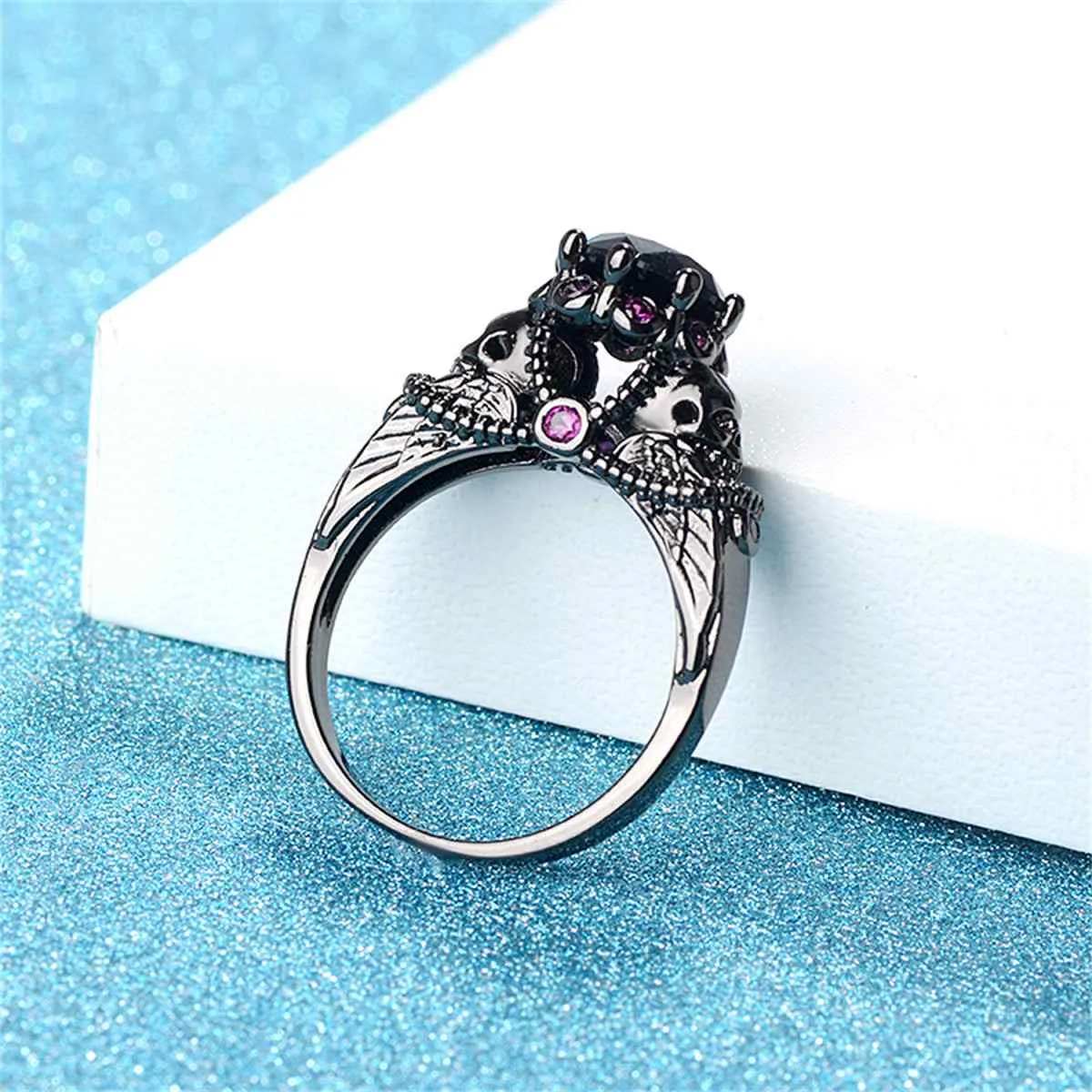 Black Crystal & Cubic Zirconia Skull Ring sold by Zulily