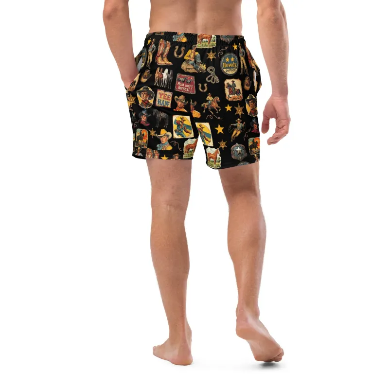 YEEHAW Vintage Cowboy Collage Western Swim Trunks Shorts made by Zulily