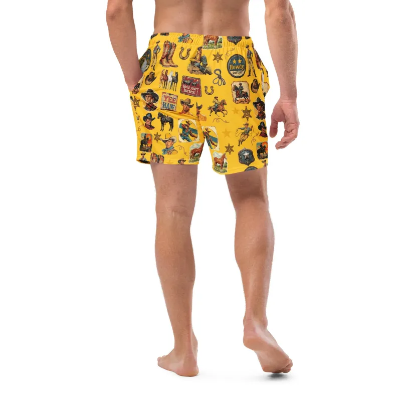 YEEHAW Vintage Cowboy Collage Western Swim Trunks Shorts made by Zulily