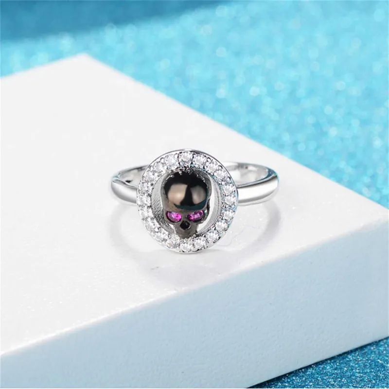 Cubic Zirconia & Silvertone Skull Hola Ring made by Zulily
