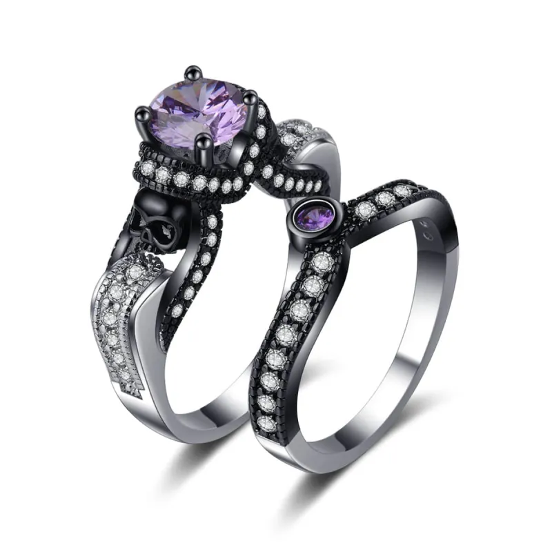 Purple Crystal & Cubic Zirconia Skull Ring Set made by Zulily