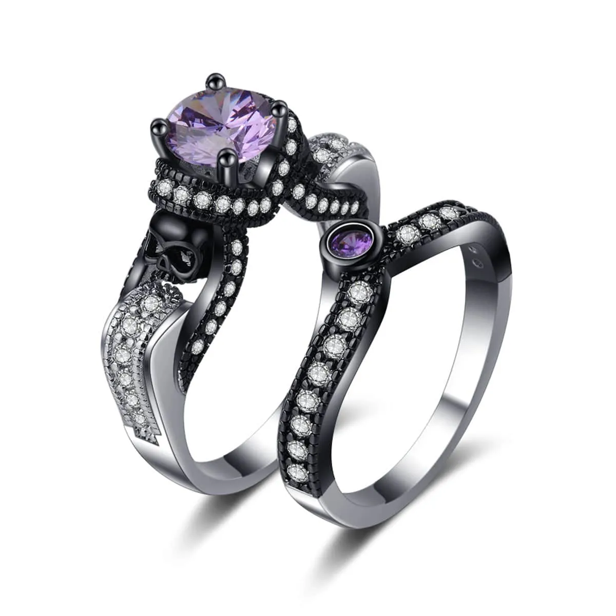 Purple Crystal & Cubic Zirconia Skull Ring Set sold by Zulily product image thumbnail 2