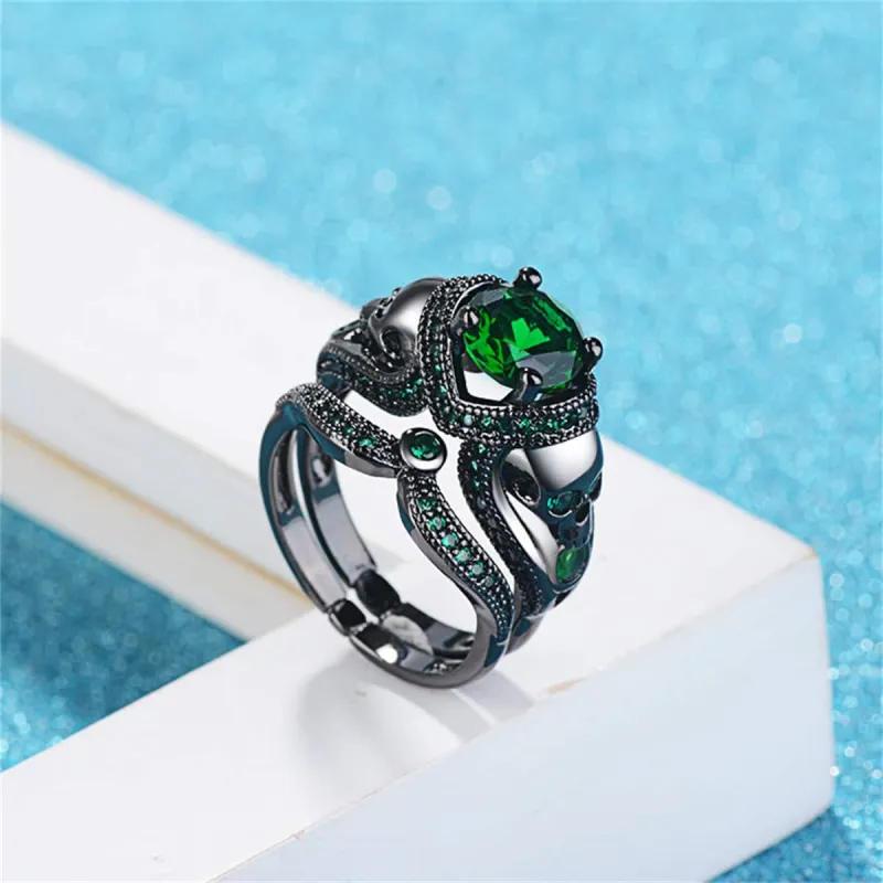 Green Crystal & Cubic Zirconia Skull Heart Ring Set made by Zulily