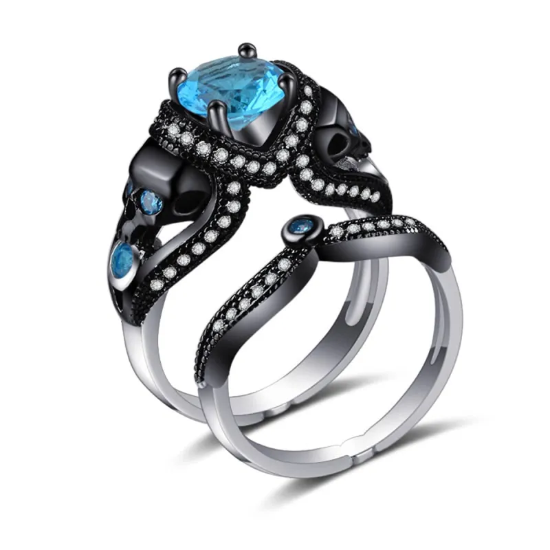 Blue Crystal & Cubic Zirconia Skull Heart Ring Set made by Zulily