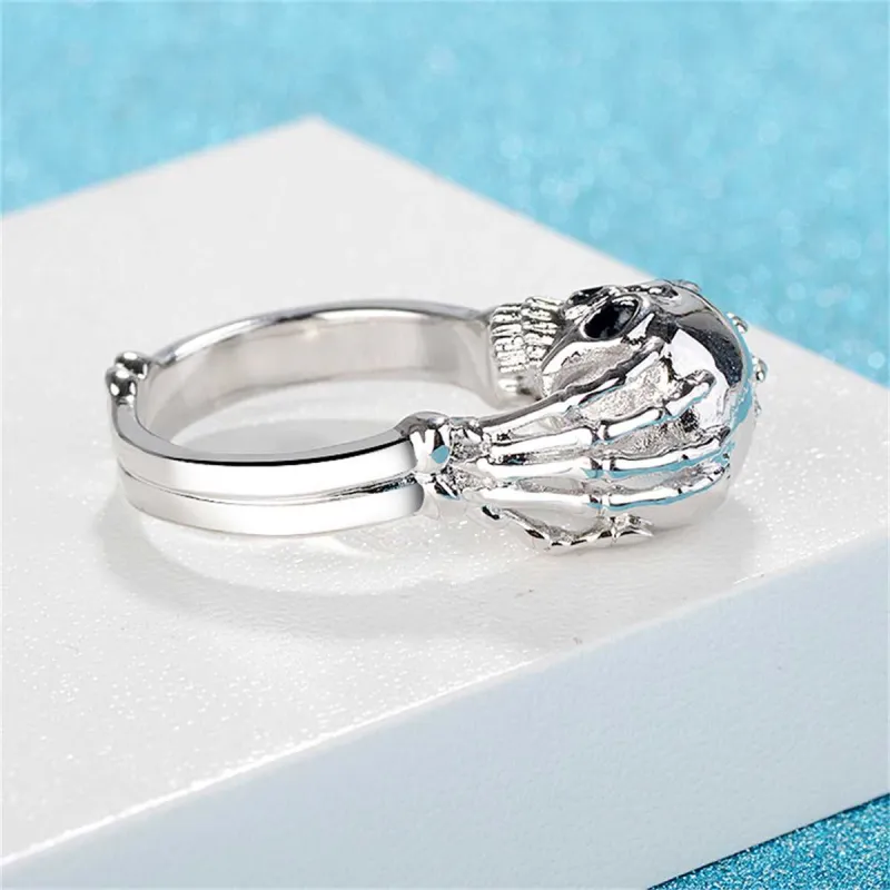 Silvertone & Black Skull Ring made by Zulily