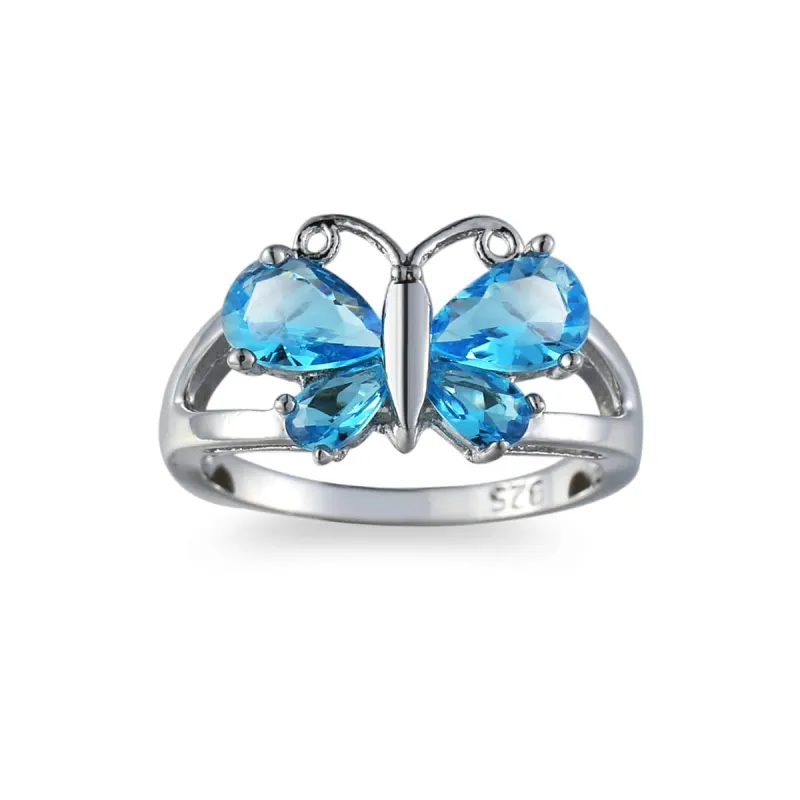 Sea Blue Crystal & Silvertone Butterfly Ring made by Zulily