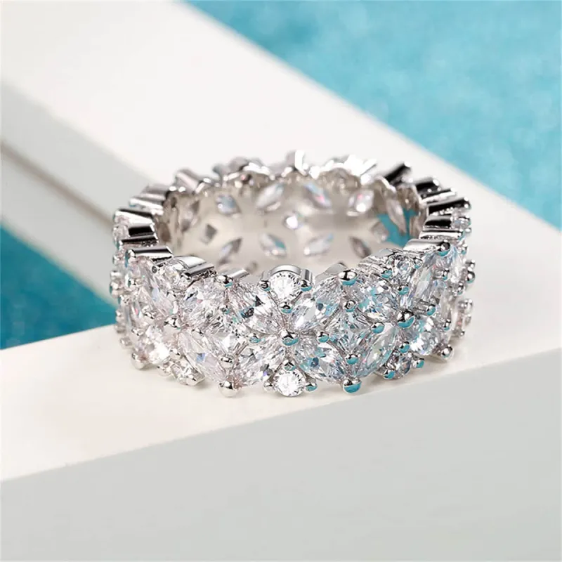 Crystal & Cubic Zirconia Silvertone Flower Band Ring made by Zulily