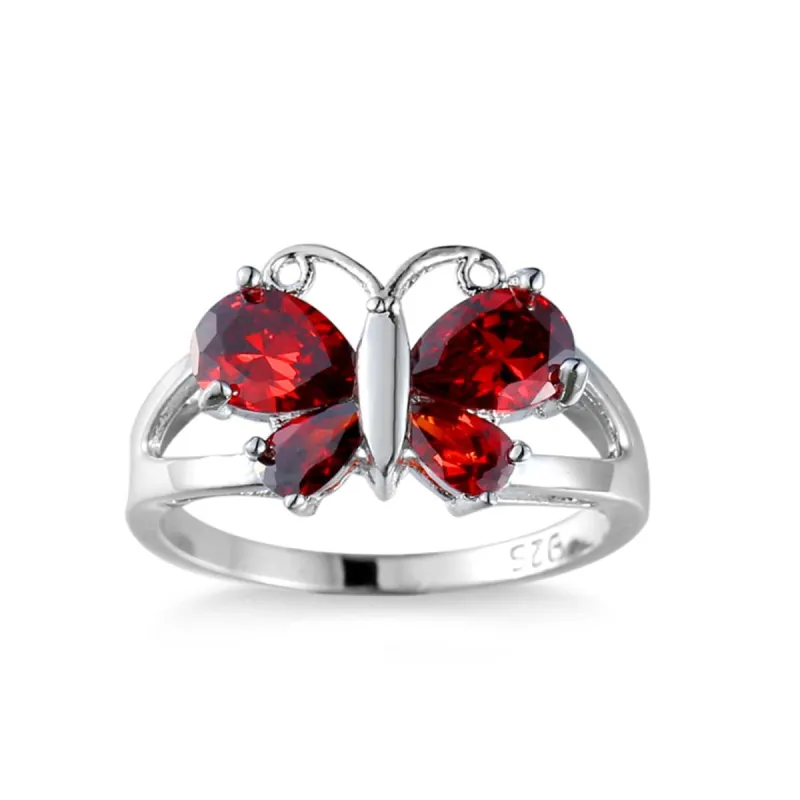 Red Crystal & Silvertone Butterfly Ring made by Zulily