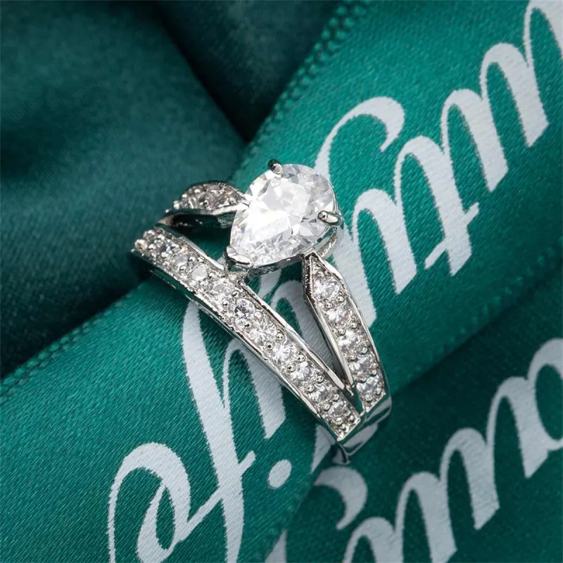 Cubic Zirconia & Crystal Silvertone Pear-Cut Drop-Band Ring made by Zulily