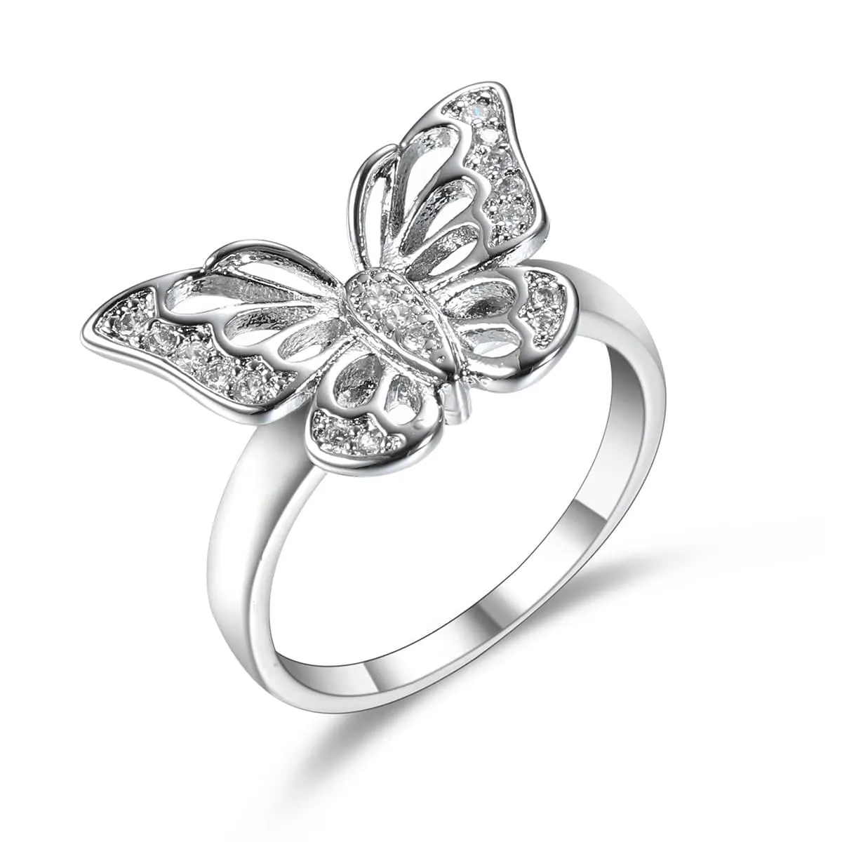 Cubic Zirconia & Silvertone Butterfly Ring sold by Zulily