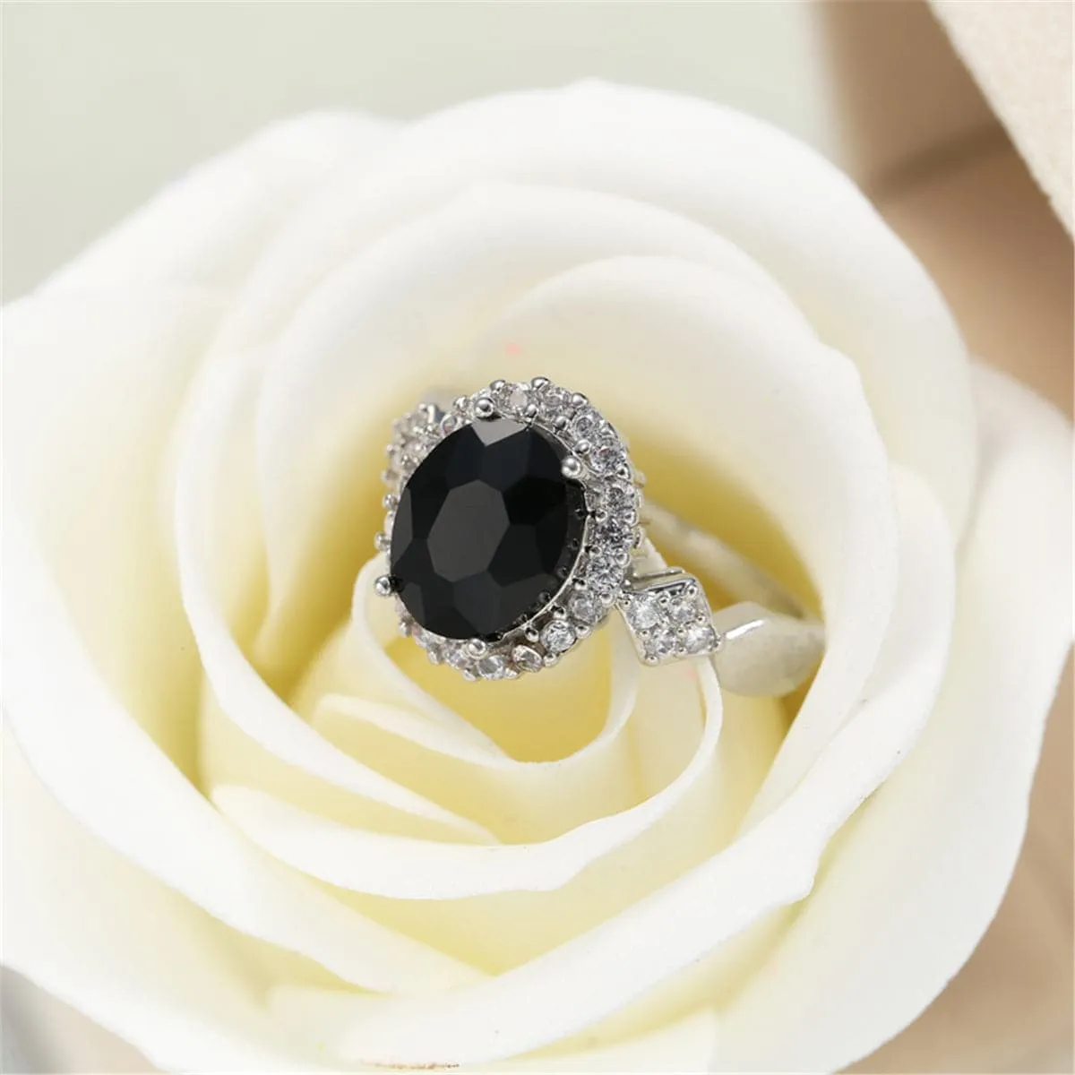 Black Crystal & Cubic Zirconia Oval-Cut Ring sold by Zulily
