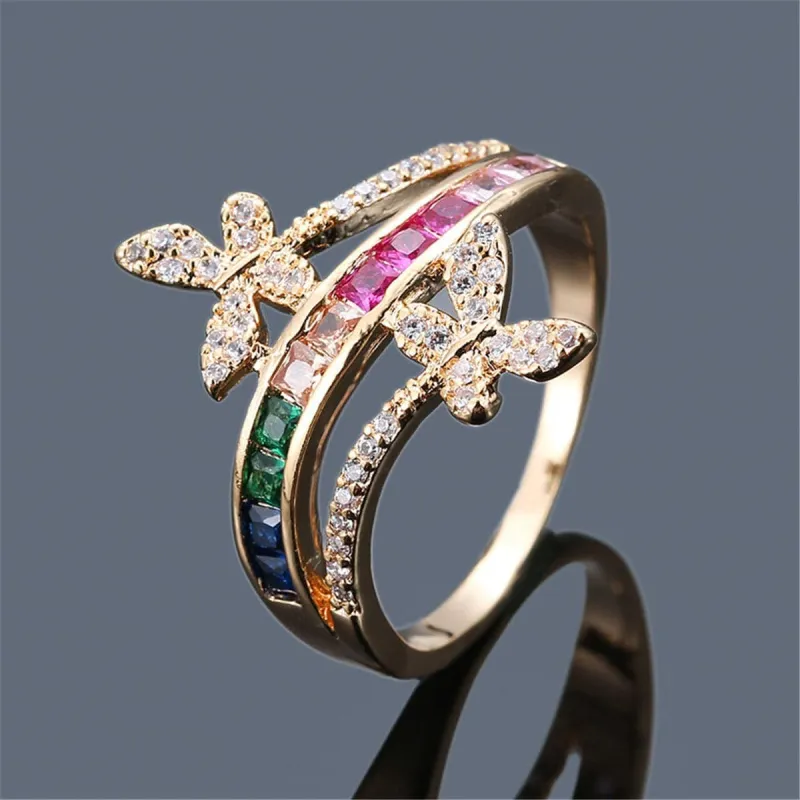 Rainbow Crystal & Cubic Zirconia Butterfly Ring made by Zulily