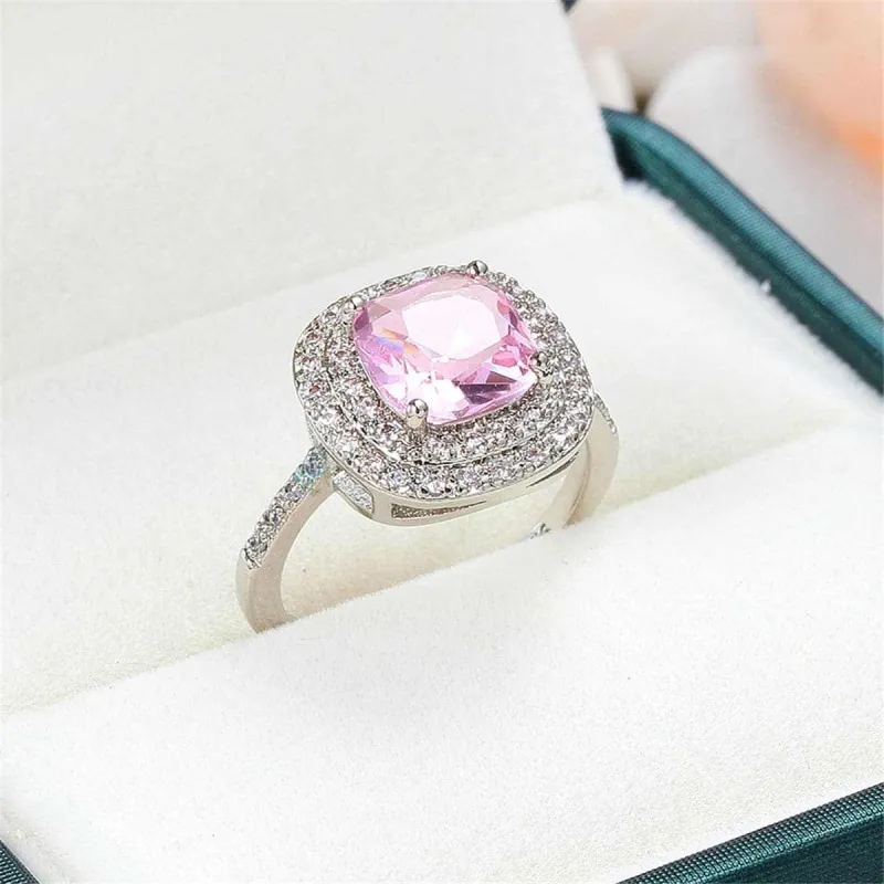 Pink Crystal & Cubic Zirconia Halo Ring made by Zulily