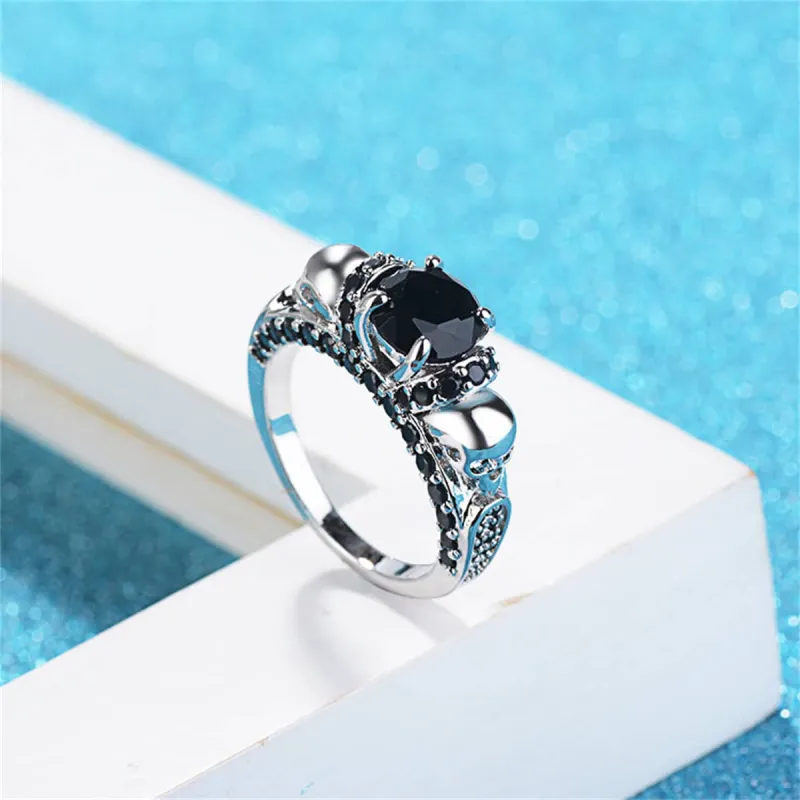 Black Crystal & Silvertone Skull Rose Ring made by Zulily