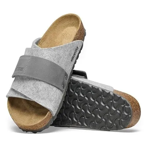 Birkenstock Kyoto Natural Leather-Felt Slide Sandals With Contoured Cork-Latex Footbed And Adjustable Straps For Superior Comfort sold by Zulily