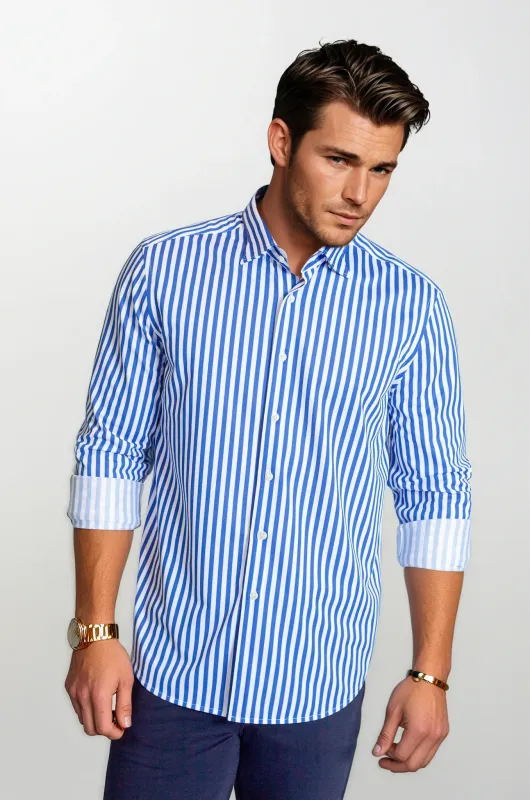 The Go Big Stripe Long Sleeve Tech Shirt - Royal Blue made by Zulily