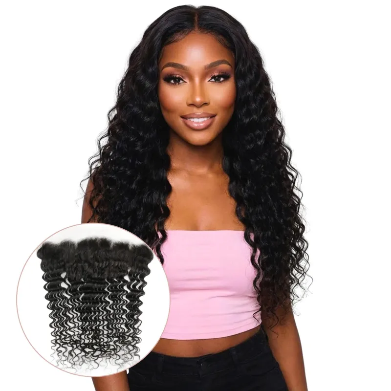 Deep Wave 13x4 HD Lace Human Hair Frontal made by Private Label