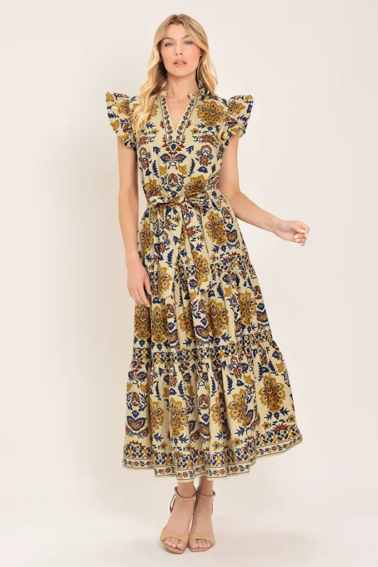Golden Meadow Woven Midi Dress made by Flying Tomato
