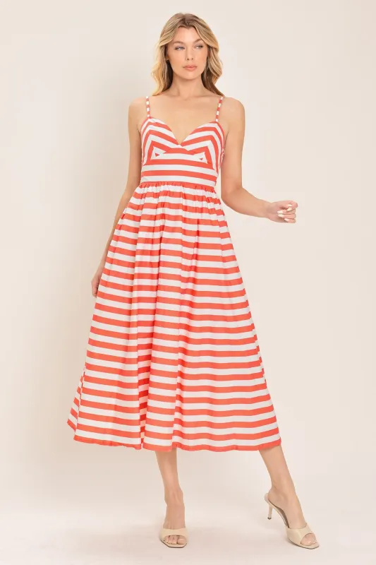 Boardwalk Stripe Woven Midi Dress made by Flying Tomato