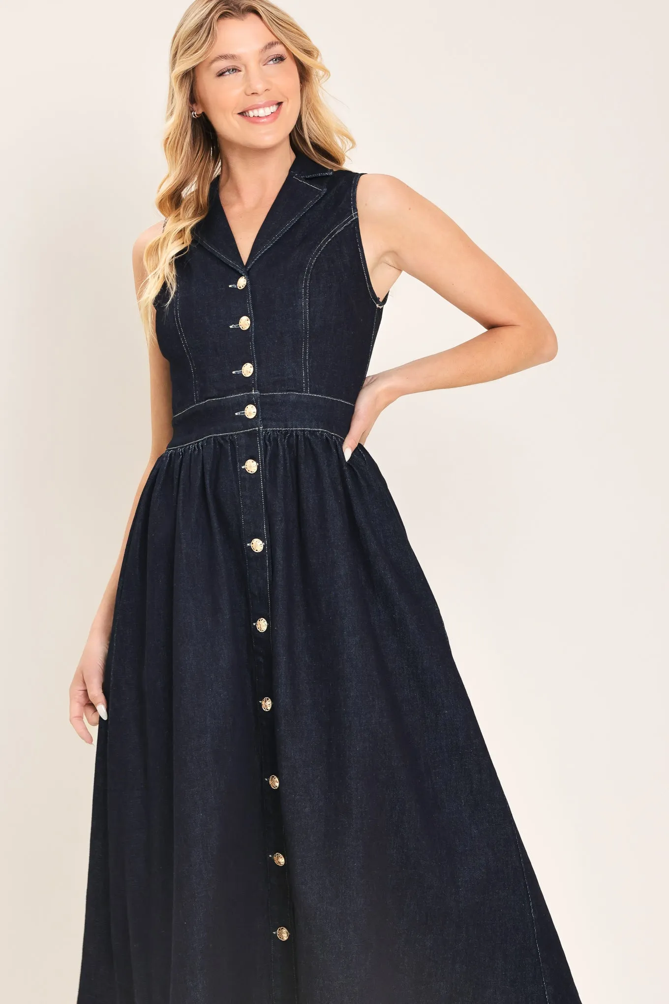 Indigo Charm Denim Midi Dress sold by Zulily product image thumbnail 4