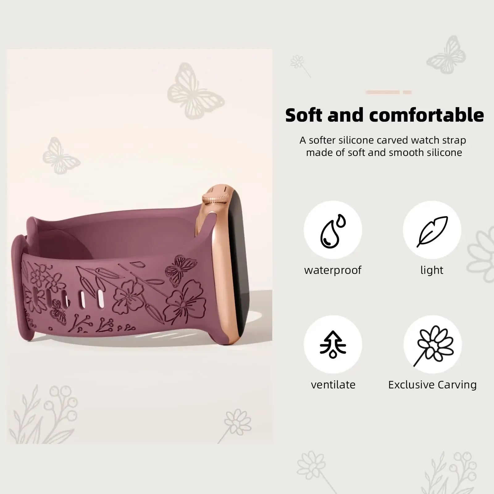 Apple Watch Silicone Strap - Floral Engraved, Soft and Waterproof sold by Zulily product image thumbnail 3